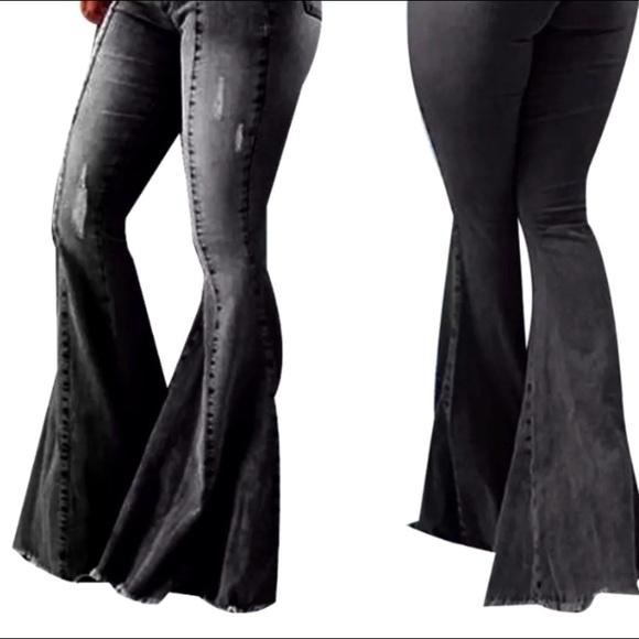 NWOT- Black distressed Super Flare Bell Bottoms